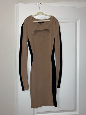 Hera Collection Taupe & Black Long Sleeve Cutout Bodycon Dress